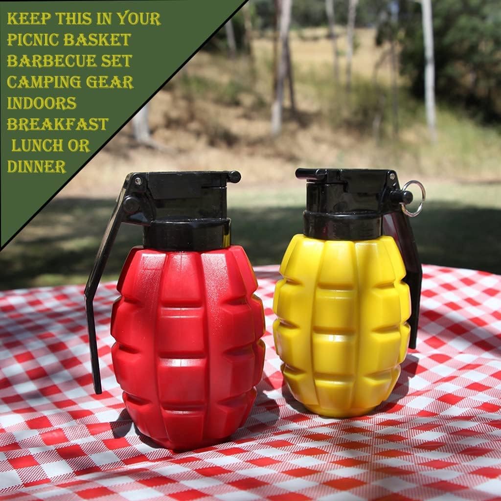 Caliber Gourmet Condiment Dispenser Set. Grenade Shape for BBQ Grill, Camping & Picnics, Ketchup Mustard Bundle Set