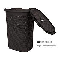 Mind Reader 60L Slim Laundry Hamper with Lid, Wicker-Style Plastic