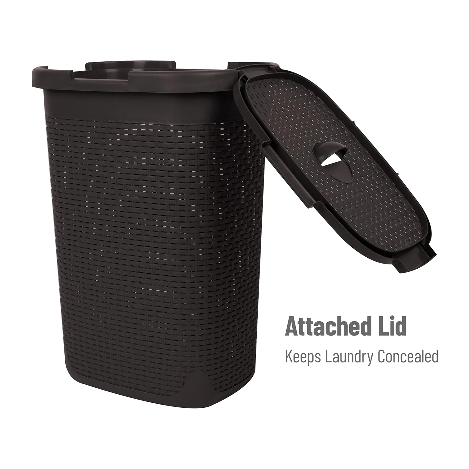 Mind Reader 60L Slim Laundry Hamper with Lid, Wicker-Style Plastic