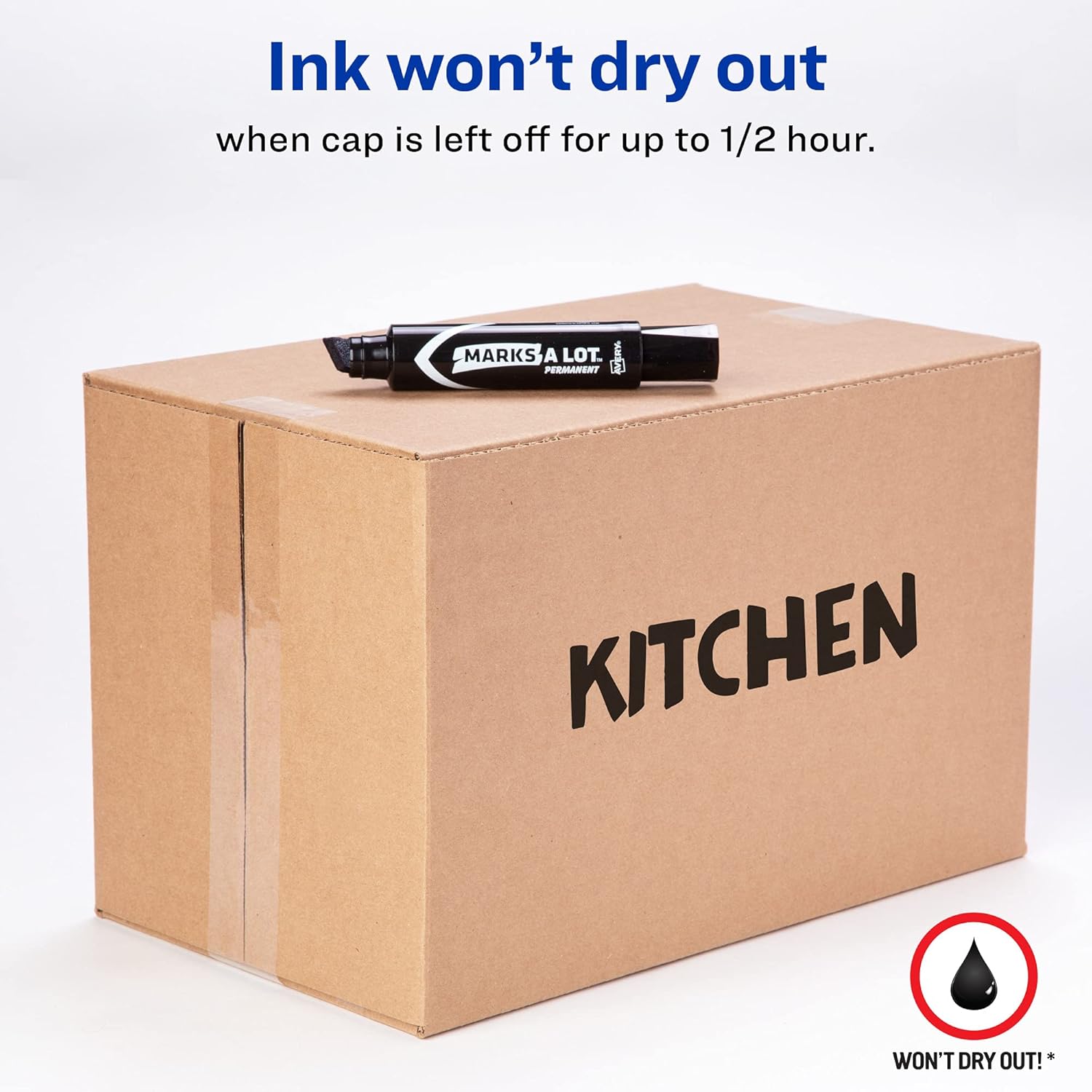 Avery Marks A Lot Jumbo Chisel Tip Marker, Desk-Style Size, Water and Wear Resistant, 12 Black Markers (24148)