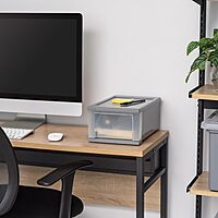 Iris Stackable Storage Bins With Drawers, 5-13/16inH x 8-3/4inW x 12-3/4inD, Gray, Set Of 5 Bins