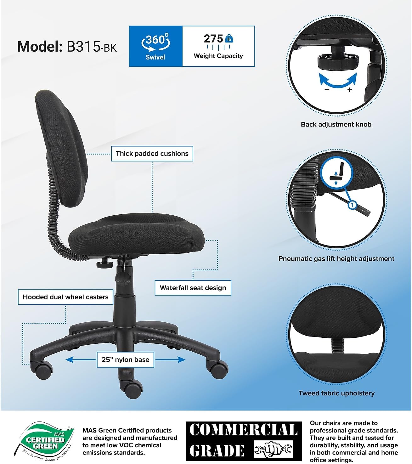 BOSS OFFICE PRODUCTS Perfect Posture Deluxe Fabric Task Chair