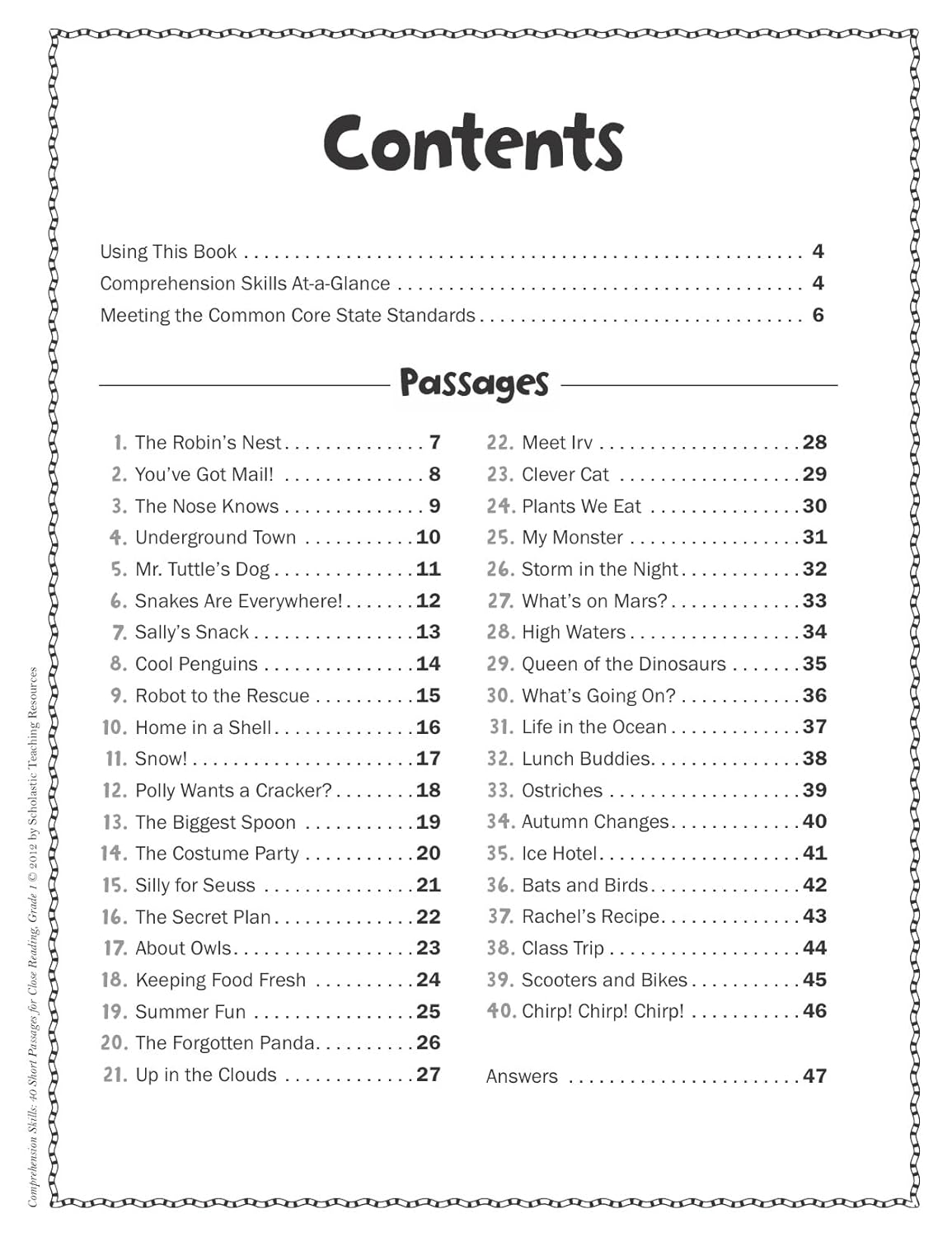 Scholastic Comprehension Skills: 40 Short Passages For Close Reading, Grade 1