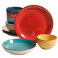 Gibson Home Color Speckle 12-Piece Mix & Match Double Bowl Dinnerware Set, Multicolor