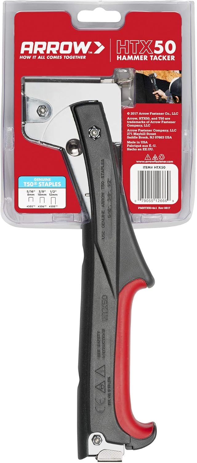 Arrow HTX50 Professional Heavy Duty Hammer Tacker, Manual Stapler for Construction and Insulation, Ergonomic Grip Handle