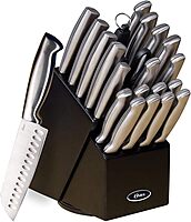 Oster Baldwyn High-Carbon Stainless Steel Kitchen Knife Cutlery Block Set, 22-Piece, Brushed Satin (22-Piece Set)