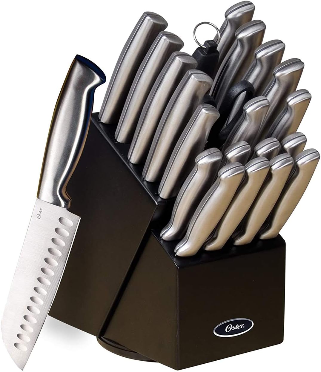 Oster Baldwyn High-Carbon Stainless Steel Kitchen Knife Cutlery Block Set, 22-Piece, Brushed Satin (22-Piece Set)