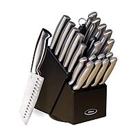 Oster Baldwyn High-Carbon Stainless Steel Kitchen Knife Cutlery Block Set, 22-Piece, Brushed Satin (22-Piece Set)