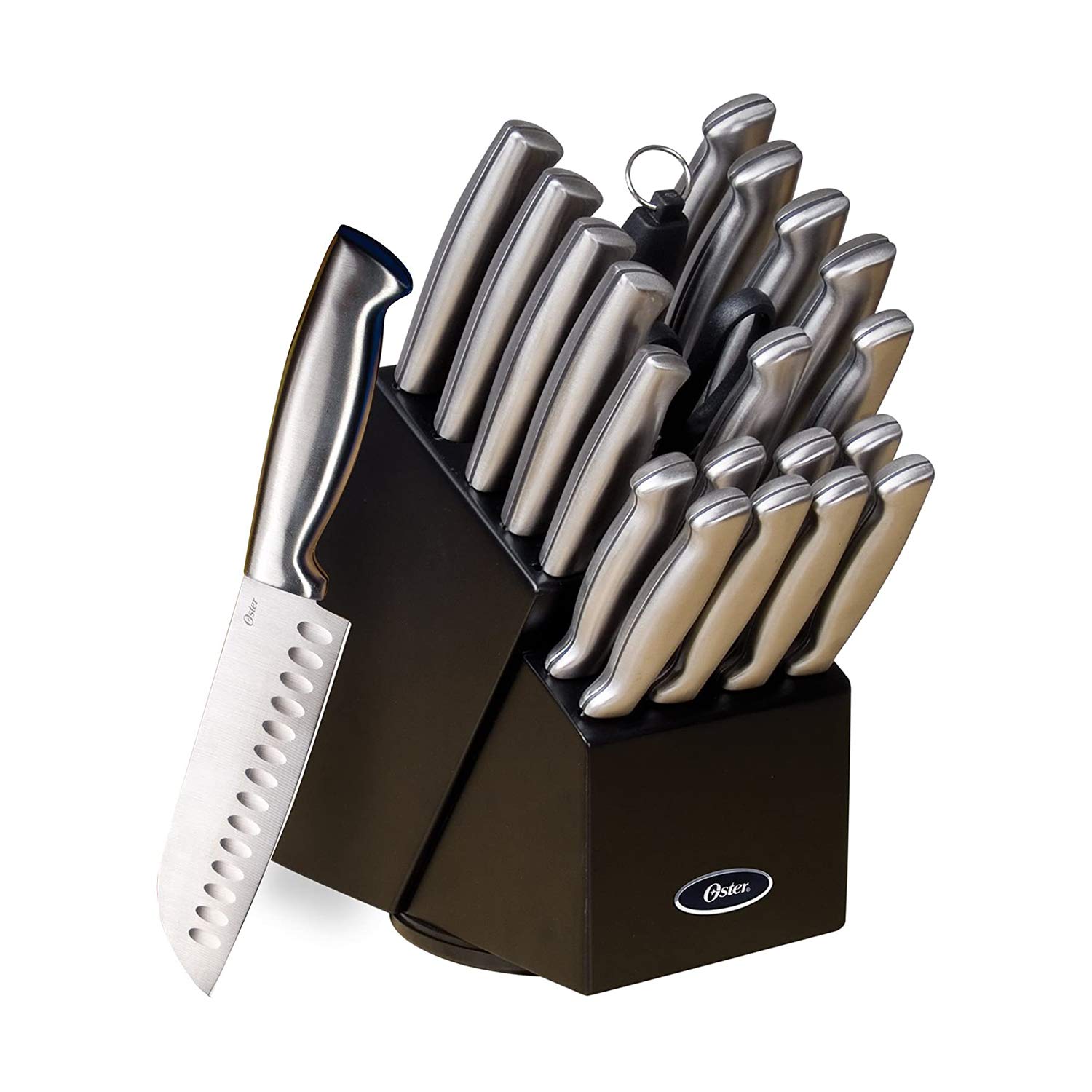 Oster Baldwyn High-Carbon Stainless Steel Kitchen Knife Cutlery Block Set, 22-Piece, Brushed Satin (22-Piece Set)