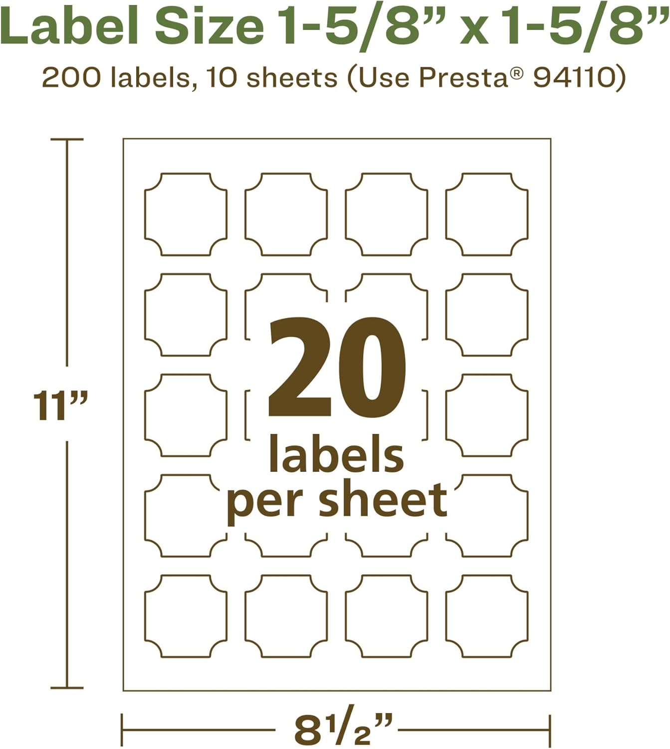Avery EcoFriendly Matte White Recycled Square Scalloped Labels, 1-5/8" x 1-5/8", Print-to-The-Edge, Matte White Labels, Permanent Adhesive, Laser/Inkjet Printable, 200 Total 200 labels