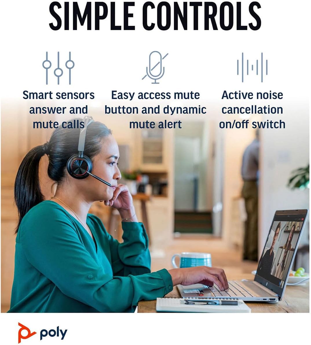 Poly Voyager Focus 2, Headset, on-ear, Bluetooth, wireless, active noise canceling, USB-C via Bluetooth adapter, black