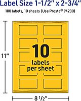 Avery Printable Rectangle Labels, Sure Feed Technology, 1-1/2" x 2-3/4", Bright Yellow, Print-to-The-Edge, Laser/Inkjet