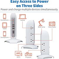 Tripp Lite TLP66USB Surge Protector Tower with USB Ports, 1200 Joules, 5-Outlets