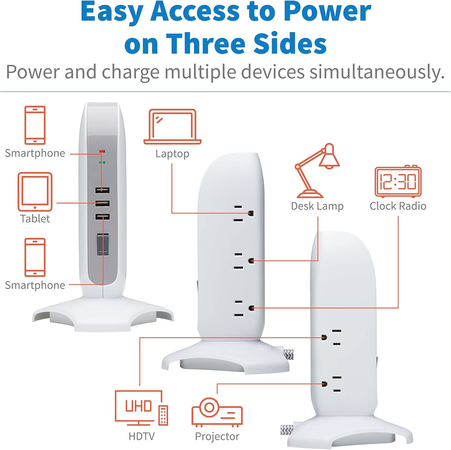 Tripp Lite TLP66USB Surge Protector Tower with USB Ports, 1200 Joules, 5-Outlets