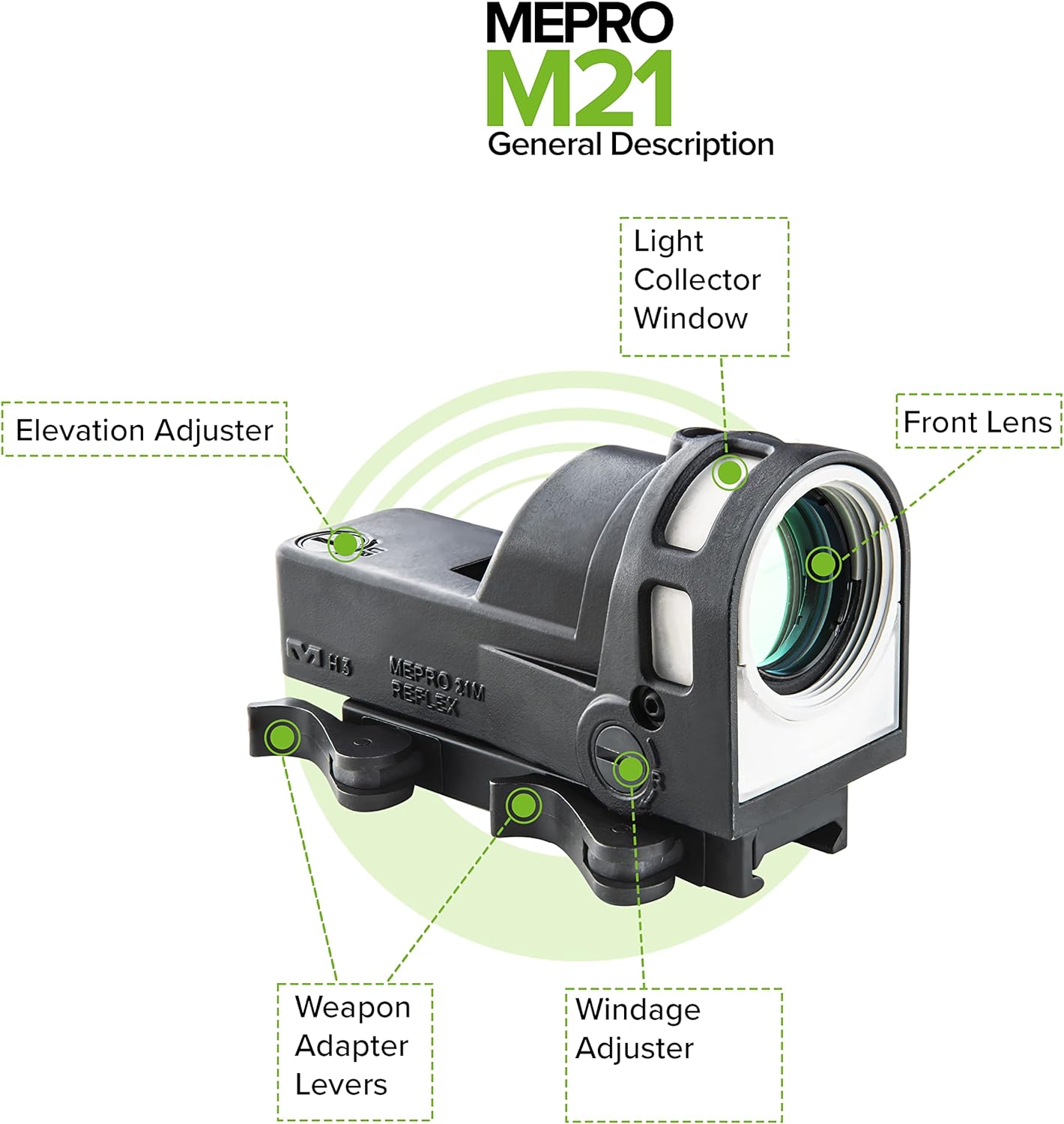 MEPROLIGHT Mepro M21 Self-Powered Day and Night Reflex Sight with Tritium and Fiber Optics