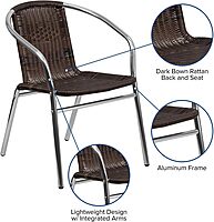 Flash Furniture Commercial Aluminum and Dark Brown Rattan Indoor-Outdoor Restaurant Stack Chair Aluminum and Dark Brown Set of 1