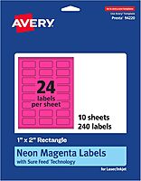 AVERY Printable Rectangle Labels, Sure Feed Technology, 1" x 2", Neon Magenta, Print-to-The-Edge, Laser/Inkjet Printable