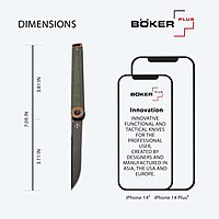 Böker Plus Kaizen Green Canvas Micarta - folding pocket knife with Micarta handle scales - D2 blade - small knife with clip