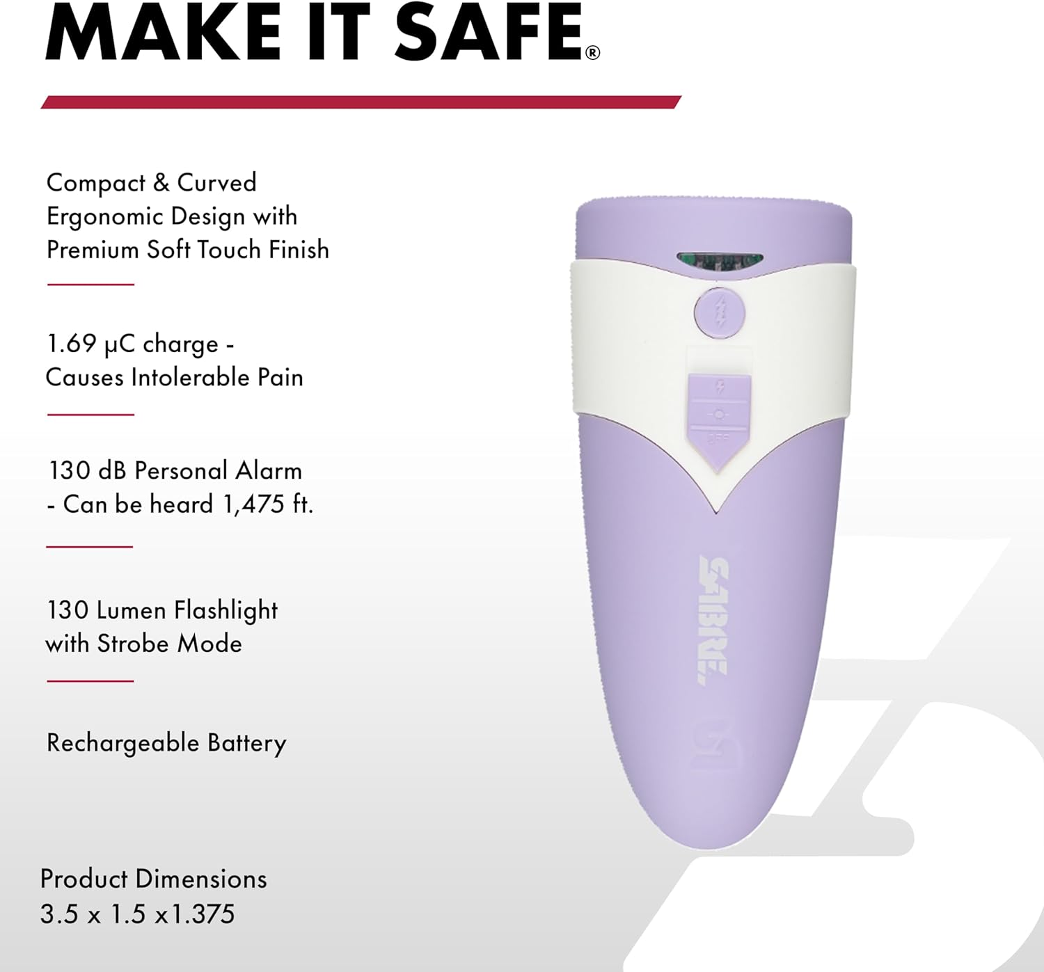 SABRE 3-in-1 Stun Gun with Personal Alarm & LED Flashlight, 1.69 µC Charge, Loud 130dB Alarm, 130 Lumen LED Light (3 Modes)