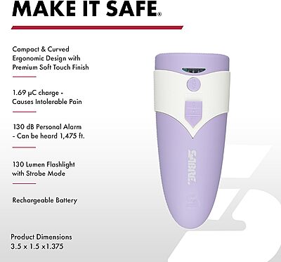 SABRE 3-in-1 Stun Gun with Personal Alarm & LED Flashlight, 1.69 µC Charge, Loud 130dB Alarm, 130 Lumen LED Light (3 Modes)