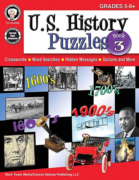 Mark Twain US History Puzzle Book 3, Crossword Puzzle, Word Search and More Social Studies Brain Games Covering Historical