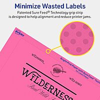 Avery Printable Rectangle Labels, Sure Feed Technology, 5" x 7", Bright Pink Labels, Laser/Inkjet Printable, 20 Total