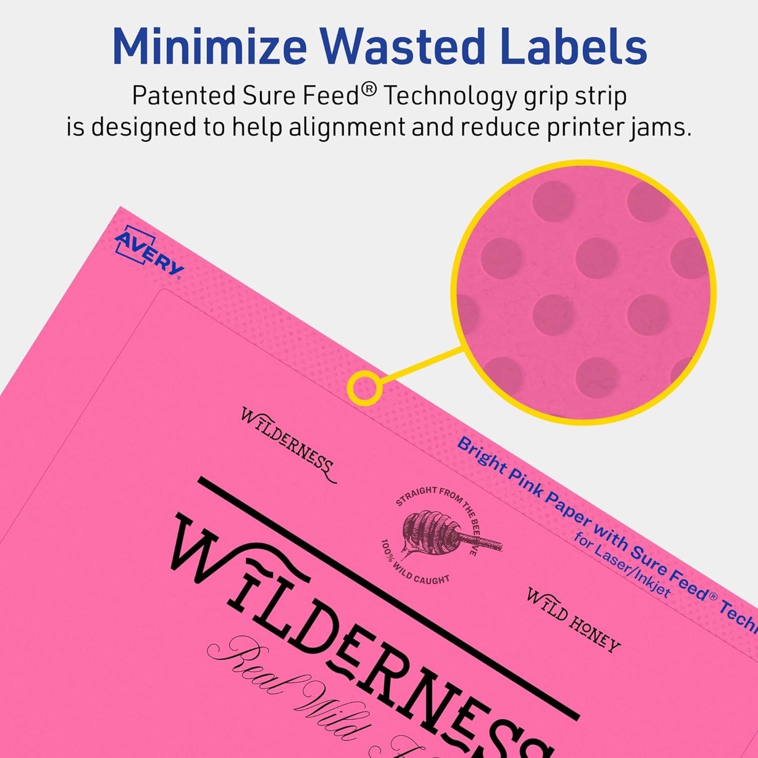 Avery Printable Rectangle Labels, Sure Feed Technology, 5" x 7", Bright Pink Labels, Laser/Inkjet Printable, 20 Total