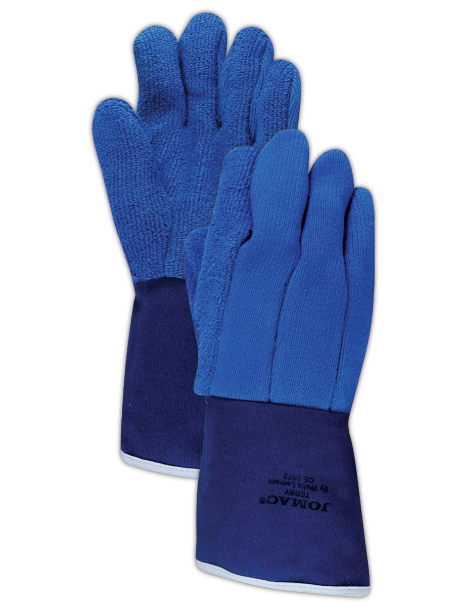 628FR Blue Terrycloth Heat and Flame Retardant Gloves with Duck Cuff, Gauntlet Cuff, Large, Navy (Pack of 12)