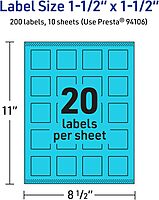 Avery Printable Square Labels, Sure Feed Technology, 1-1/2" x 1-1/2", Bright Blue, Print-to-The-Edge, Laser/Inkjet Printable