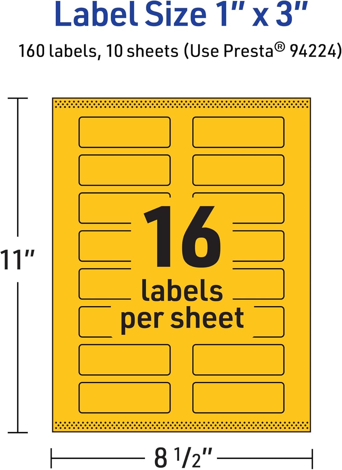 AVERY Printable Rectangle Labels, Sure Feed Technology, 1" x 3", Bright Yellow, Print-to-the-Edge