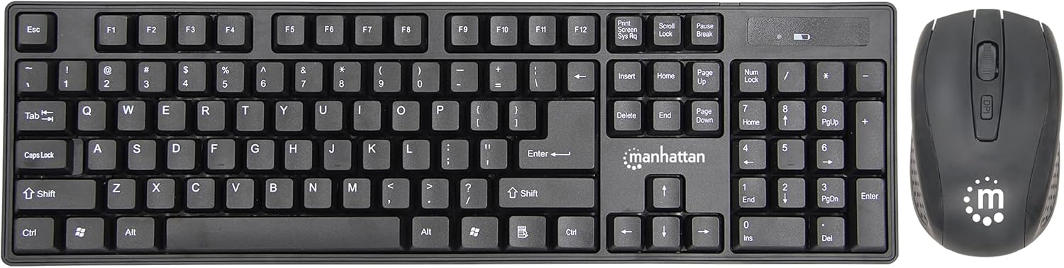Manhattan Wireless Keyboard and Mouse Combo - Full-Size USB Wireless Keyboard Mouse Set with 2.4GHz Dongle for PC Computer
