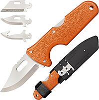 Cold Steel Click N Cut - Hunters Fixed Blade Knife | Durable 420J2 Steel Compact Hunting & Hiking Multiple Replaceable Blades | Sheath & 3 Blades Included Boxed Package