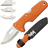 Cold Steel Click N Cut - Hunters Fixed Blade Knife | Durable 420J2 Steel Compact Hunting & Hiking Multiple Replaceable Blades | Sheath & 3 Blades Included Boxed Package