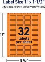 Avery Printable Rectangle Labels, Sure Feed Technology, 1 x 1-1/2, Bright Orange, Print-to-The-Edge, Laser/Inkjet