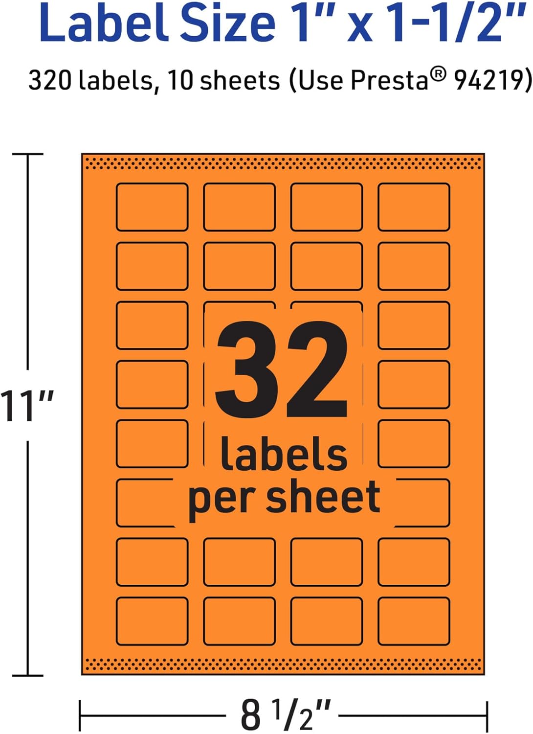Avery Printable Rectangle Labels, Sure Feed Technology, 1 x 1-1/2, Bright Orange, Print-to-The-Edge, Laser/Inkjet