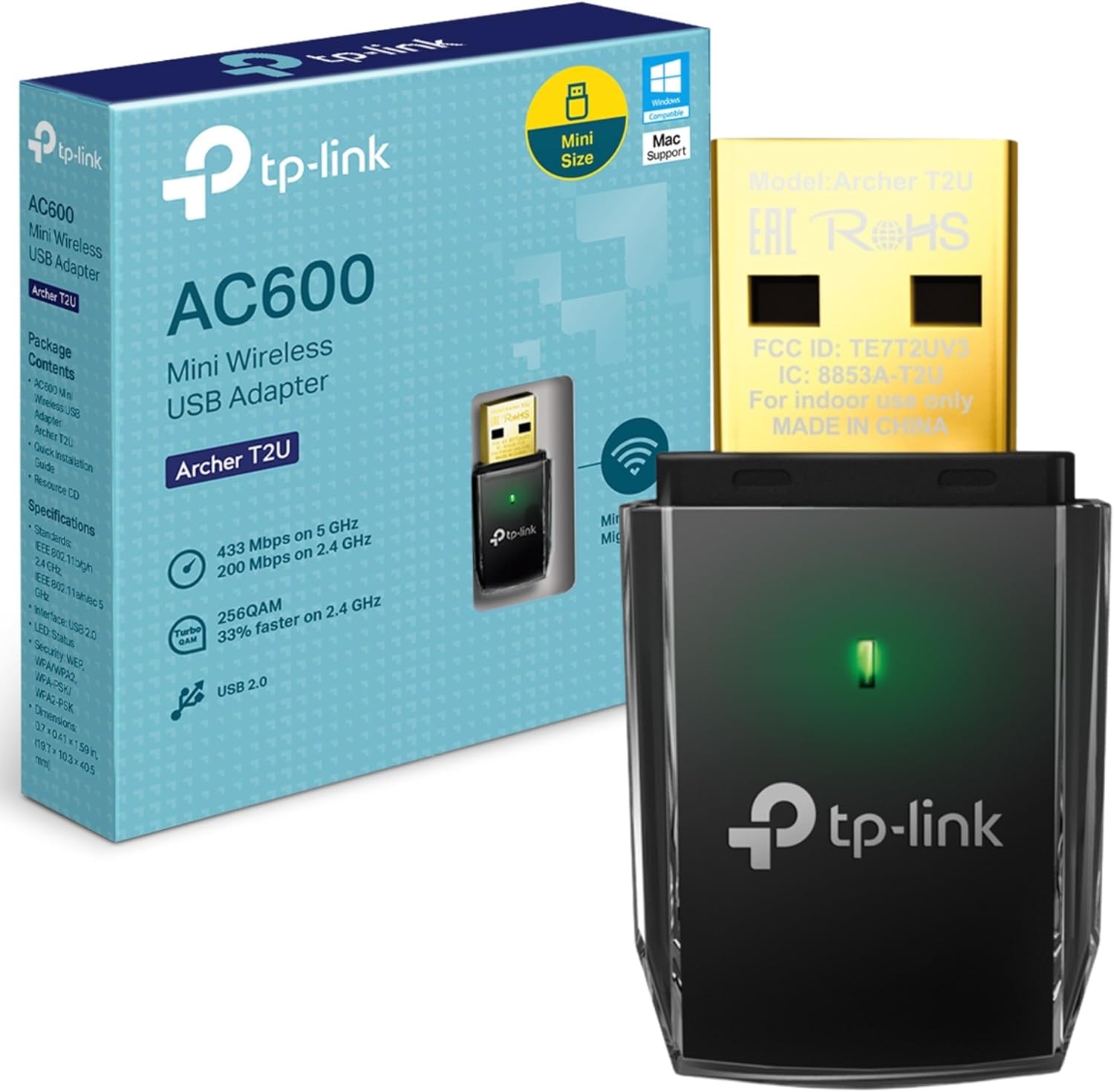 TP-Link Archer T2U 11AC USB WiFi Adapter - Dual Band 2.4G/5G AC600 Wireless Network Card, WiFi Dongle, Mini size