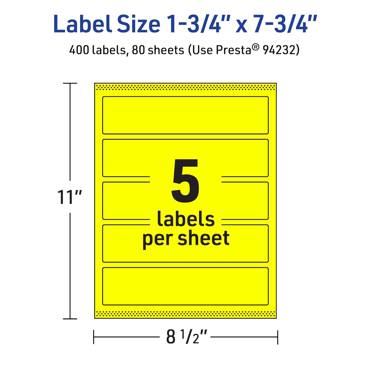 AVERY Printable Rectangle Labels, Sure Feed Technology, 1-3/4" x 7-3/4", Neon Yellow, Print-to-The-Edge