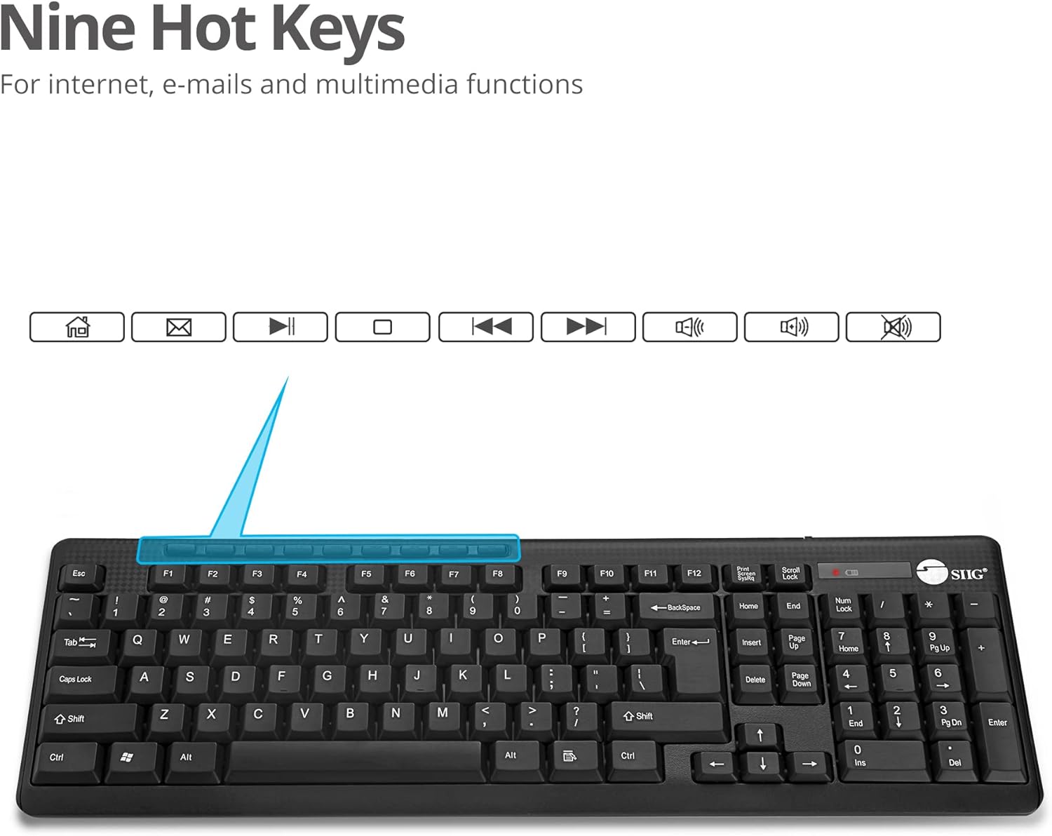 SIIG Jk-WR0T12-S1 Standard Size 102Key Wireless Keyboard with 3Button Wireless Optical Mouse, Black 102-key