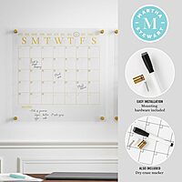 Martha Stewart Grayson Acrylic Wall Calendar and Notes Board with Dry Erase Marker