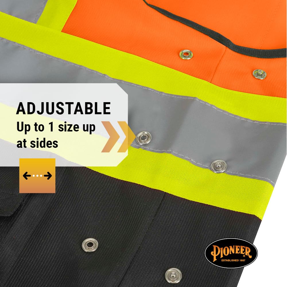 Pioneer Hi-Vis Reflective Safety Vest, Solid Neon, 8 Pockets, Zipper, Adjustable