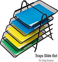 Mind Reader 5-Tier Paper Tray and 10 File Folders Desktop Organizer, 14-1/2inH x 14inW x 11-3/4inD, Black