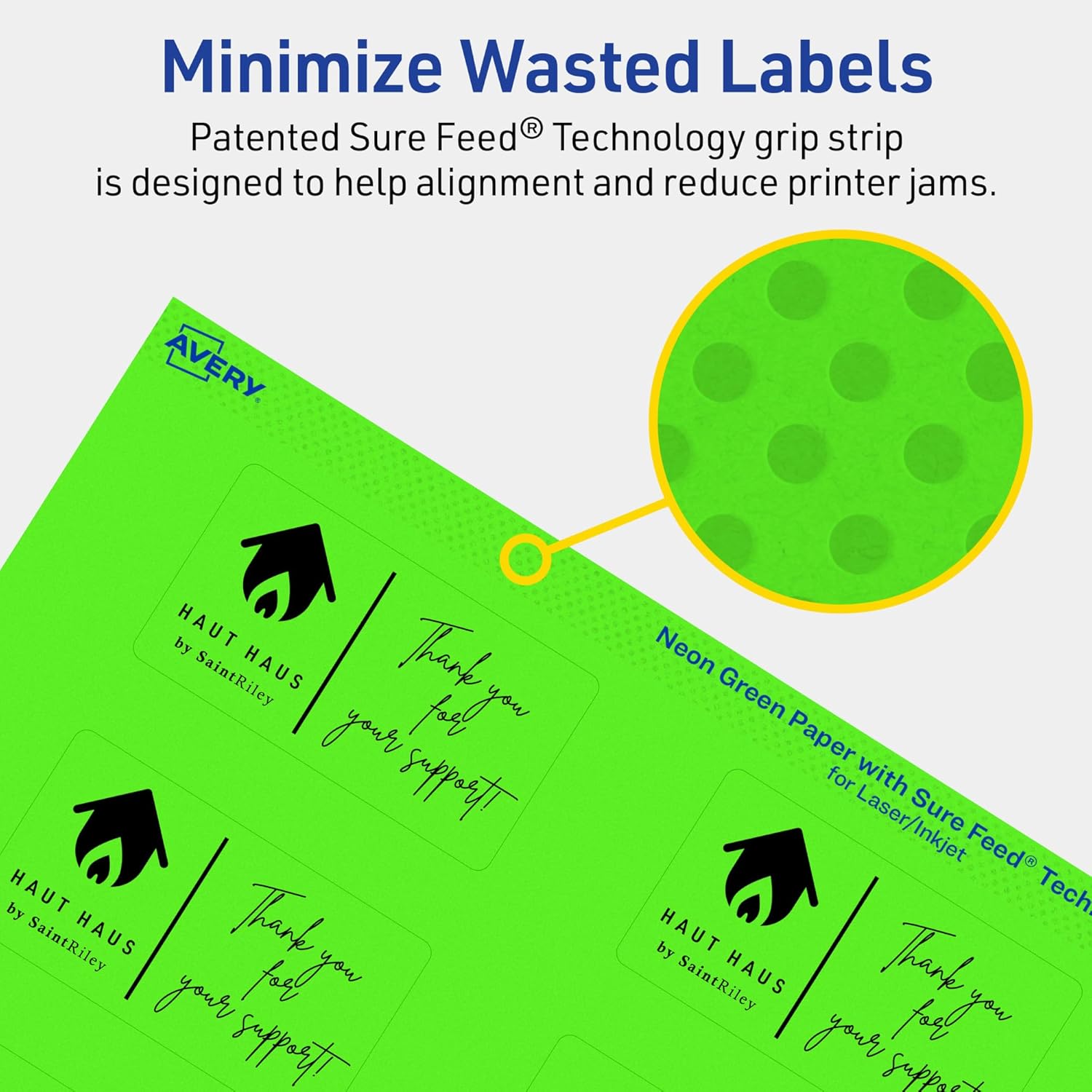 Avery Printable Rectangle Labels, Sure Feed Technology, 1-1/2" x 2-3/4", Neon Green, Print-to-The-Edge