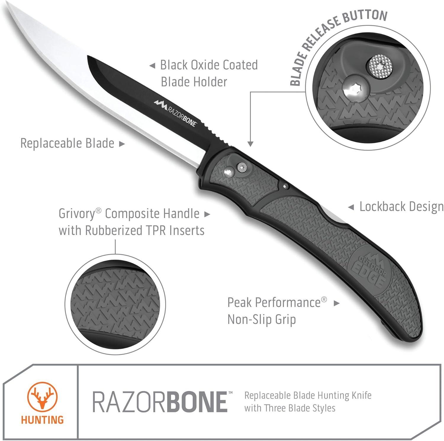 OUTDOOR EDGE RazorBone Replaceable Blade Folding Hunting Knife Kit, 6-Blade Combo