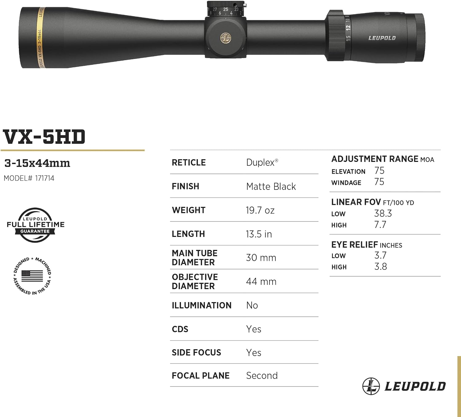 Leupold VX-5HD 3-15x Riflescope with CDS-ZL2 Side Focus
