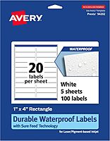 Avery Durable Waterproof Rectangle Labels with Sure Feed Technology, 1" x 4"