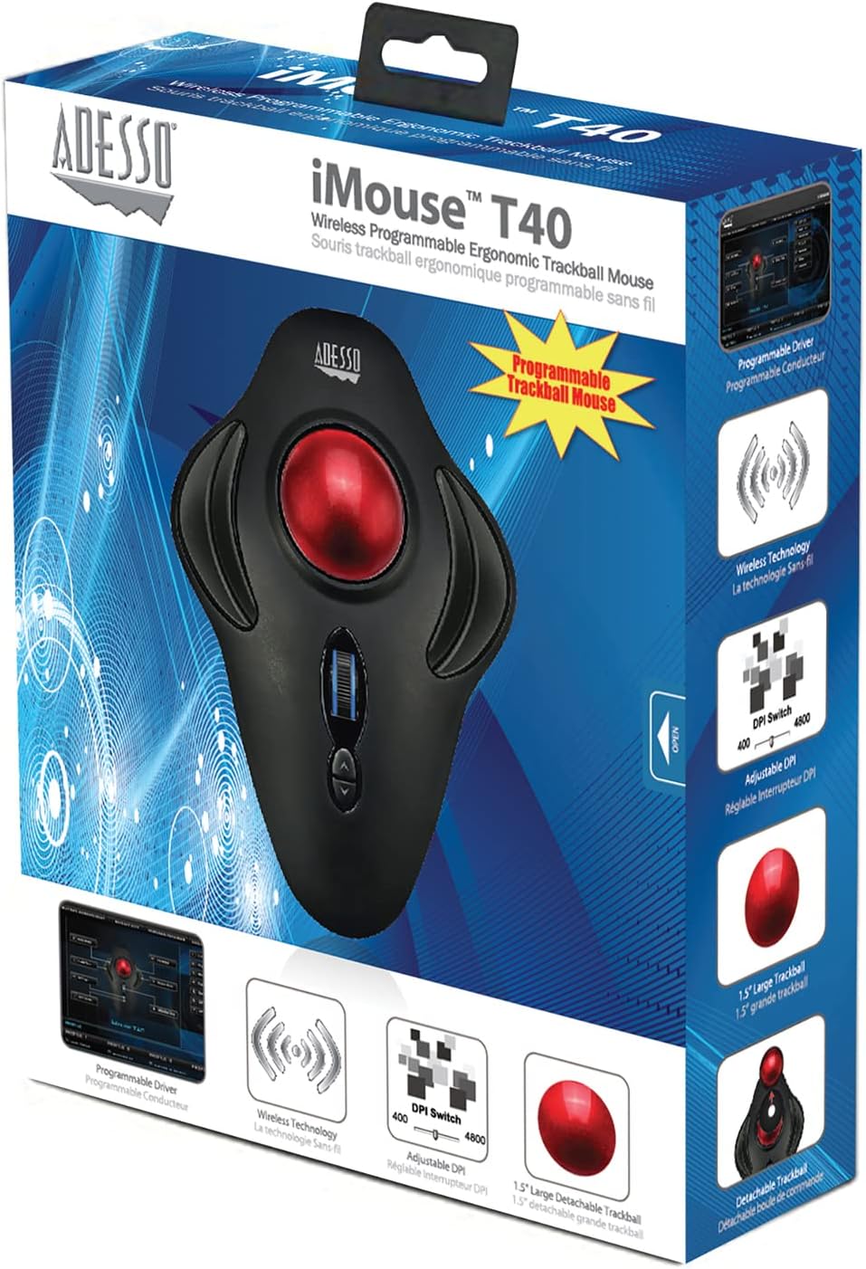 iMouse T40 Wireless Ergonomic Finger Trackball Mouse with Nano USB Receiver, Programmable 7 Button Design