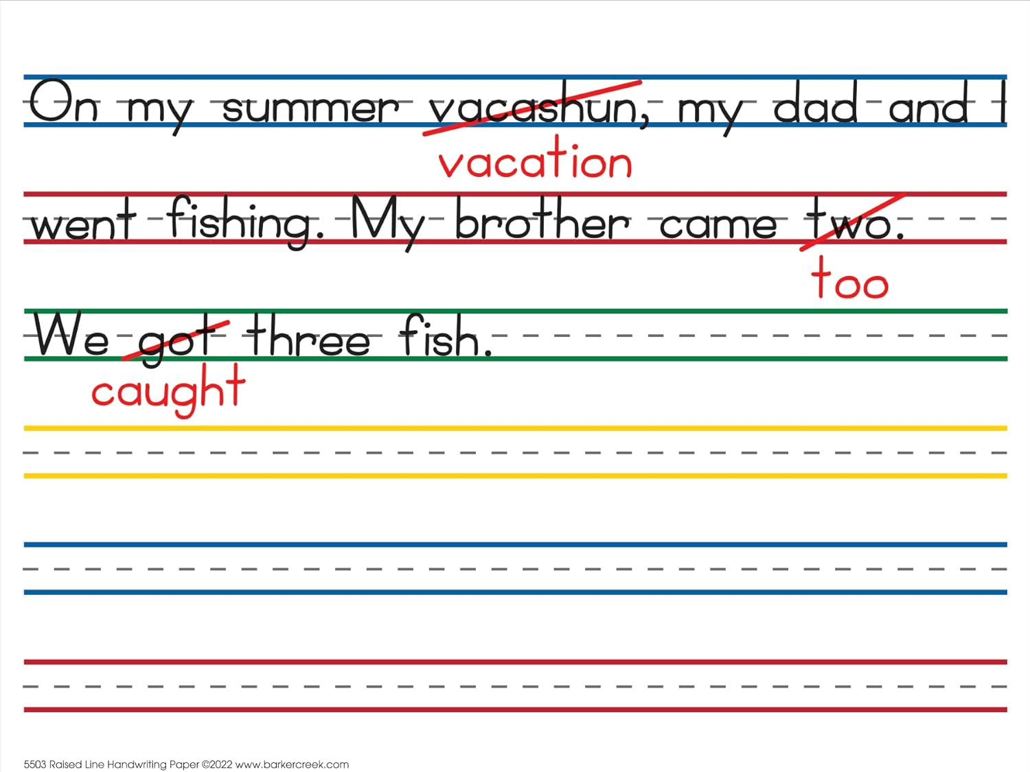 Barker Creek Raised Line Handwriting Paper with Color-Coded Raised Rules, 8.5 x 11