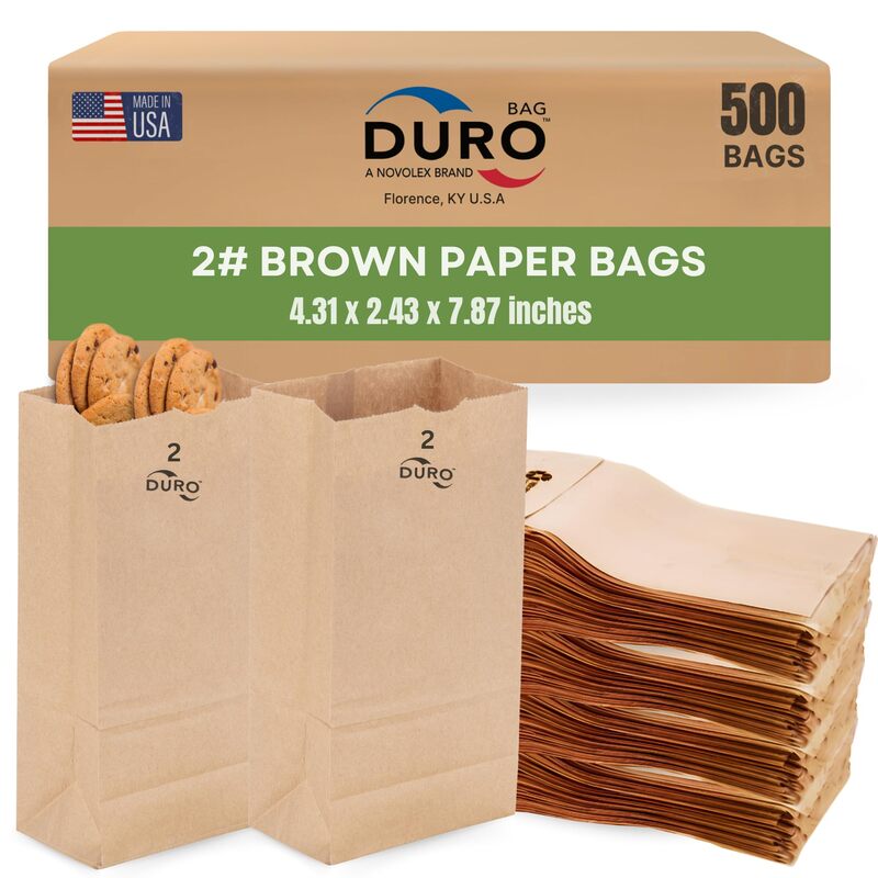 Duro 2# Brown Paper Lunch Bags 500 Count, Bulk Disposable Brown Paper Bags, Small SOS Paperbags for Candy, Snacks & Treats - 4.31 x 2.43 x 7.87 Inches