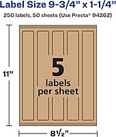 AVERY Kraft Brown Rectangle Labels, Sure Feed Technology, 9.75" x 1.25", Print-to-The-Edge, Laser/Inkjet Printable