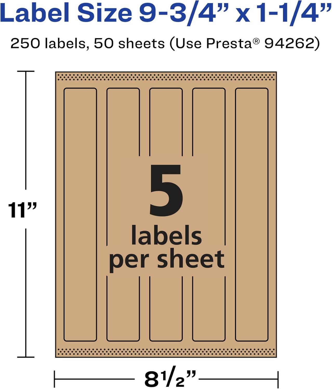 AVERY Kraft Brown Rectangle Labels, Sure Feed Technology, 9.75" x 1.25", Print-to-The-Edge, Laser/Inkjet Printable